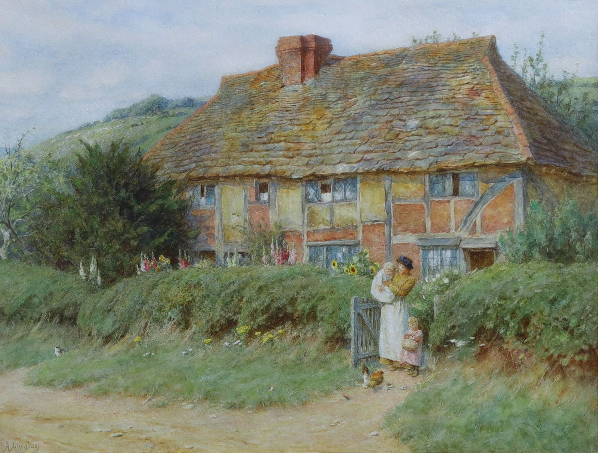 Helen Allingham (1848-1926), Old Cottages, Horsham, watercolour, 31 x 40.5cm